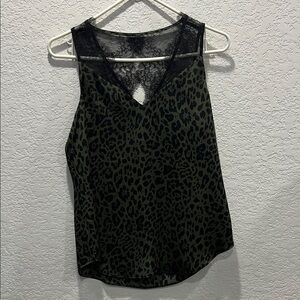 Express size XS green and black Leopard Print Lace Trim Tank Top